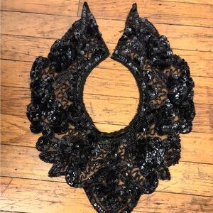 Black Sequin Beaded Detachable Bib Collar, Floral Leaf, whimsigoth, ren faire